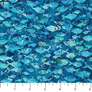 Deep Blue Fish Dark Blue Multi Deborah Edwards and Melanie Samra Northcott Cotton Fabric NC-DP28123-48
