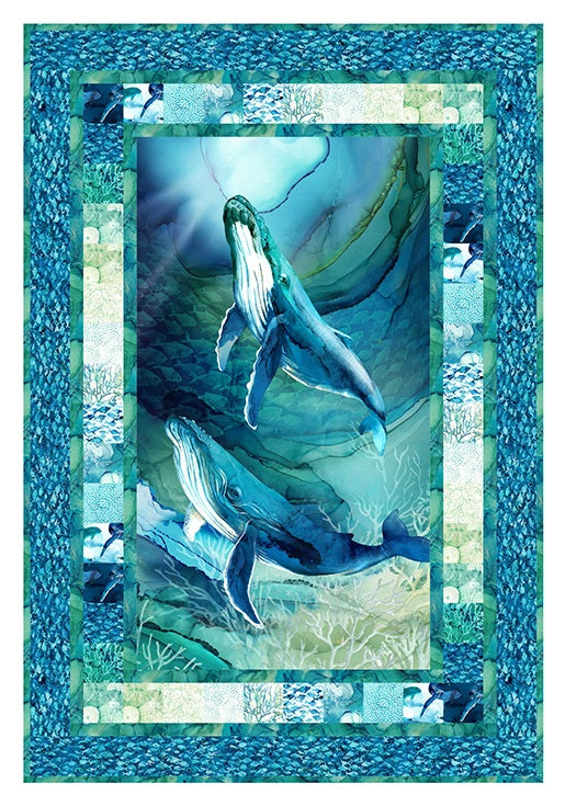 Deep Blue Island Chain Digital Quilt Tops Northcott Fabric NC-DQ3500