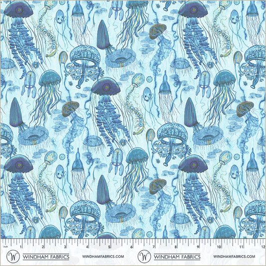 Deep Blue Jellyfish Field Aqua Katherine Quinn Windham Fabrics Cotton Fabric WF-55259D-3