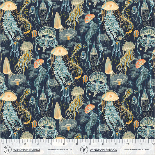 Deep Blue Jellyfish Field Deep Blue DeeKatherine Quinn Windham Fabrics Cotton Fabric WF-55259D-1