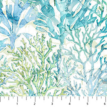Deep Blue Multi Coral White Multi Deborah Edwards and Melanie Samra Northcott Cotton Fabric  NC-DP28125-10