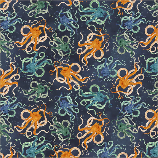 Deep Blue Octopodes Field Deep Blue Katherine Quinn Windham Fabrics Cotton Fabric WF-55258D-1