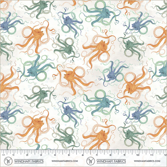 Deep Blue Octopodes Foam Katherine Quinn Windham Fabrics Cotton Fabric WF-55258D-2