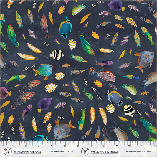 Deep Blue Shoal of Fish Deep Blue Katherine Quinn Windham Fabrics Cotton Fabric WF-55257D-1