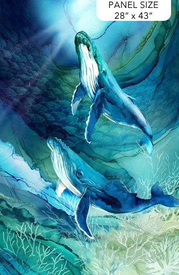Deep Blue Whale Panel 28" Deborah Edwards and Melanie Samra Northcott Cotton Fabric NC-DP28120-48
