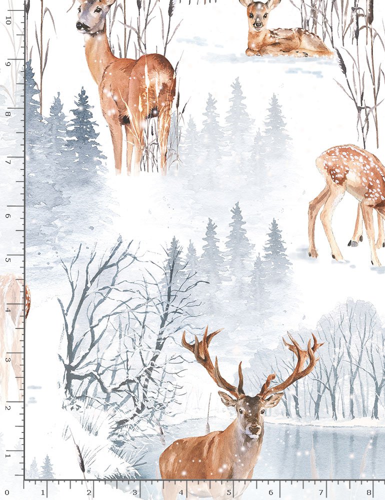 Deer The Winter Forest White Timeless Treasures Cotton Fabric