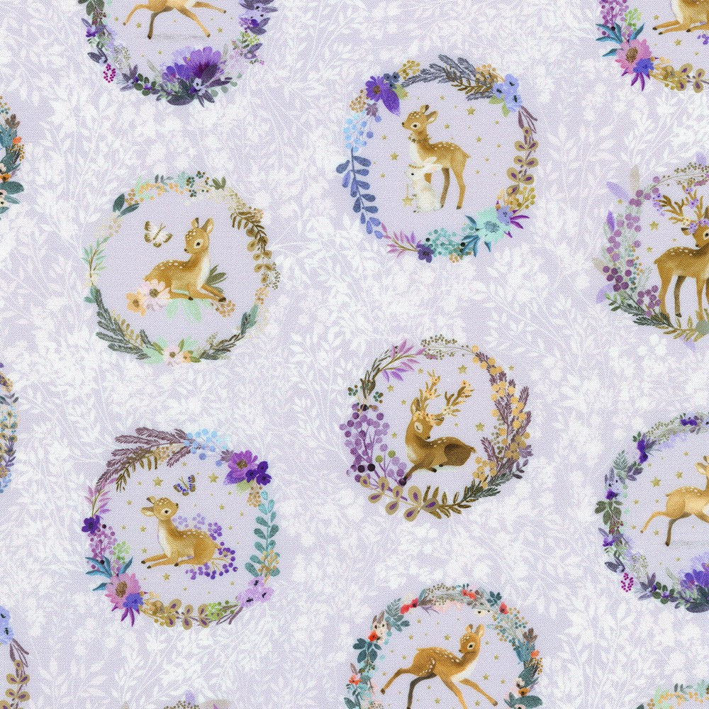 Deer Wilds Animal Wreaths Lavender Purple Sanja Rescek Robert Kaufman Cotton Fabric