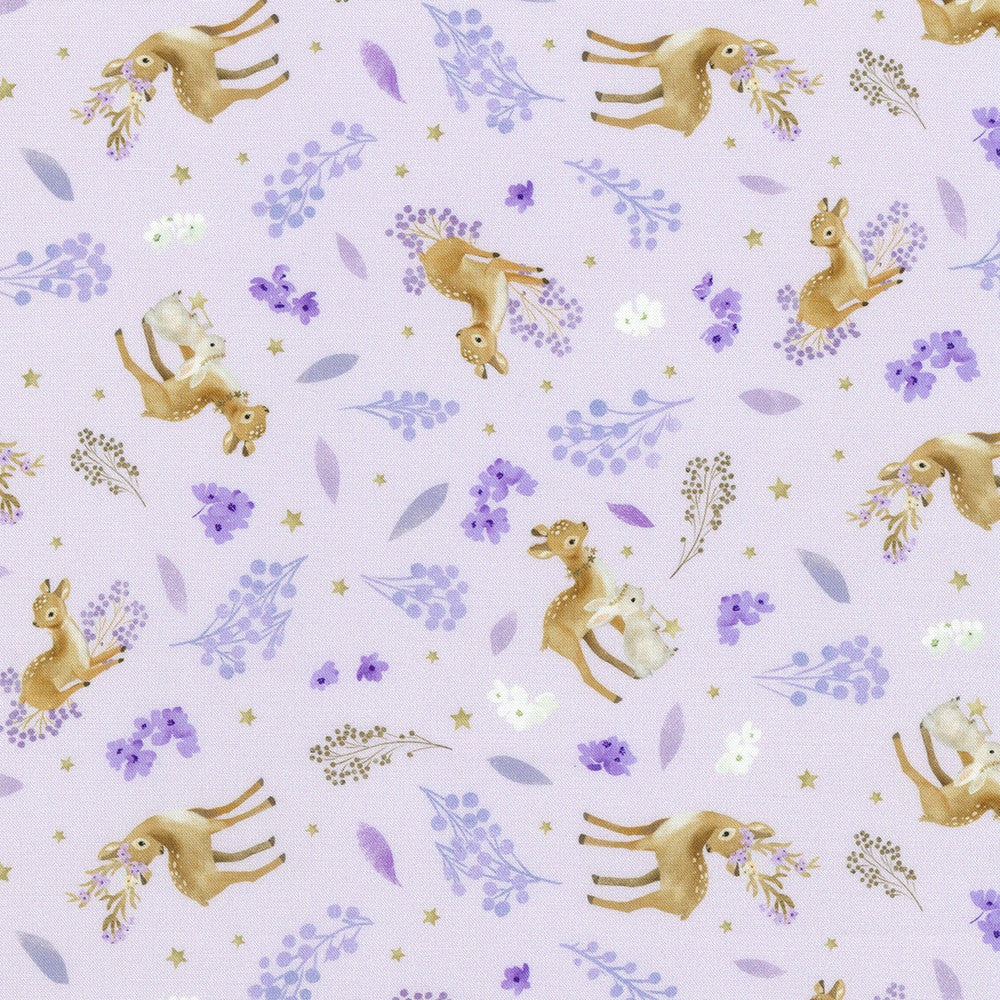 Deer Wilds Animal Floral Lavender Purple Sanja Rescek Robert Kaufman Cotton Fabric