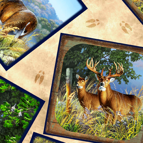 Deer Ridge Deer Patches Beige Larry Zach Quilting Treasures Cotton Fabric