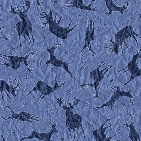 Deer Ridge Deer Silhouettes Blue Larry Zach Quilting Treasures Cotton Fabric