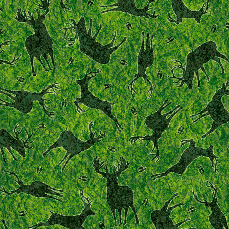 Deer Ridge Deer Silhouettes Green Larry Zach Quilting Treasures Cotton Fabric