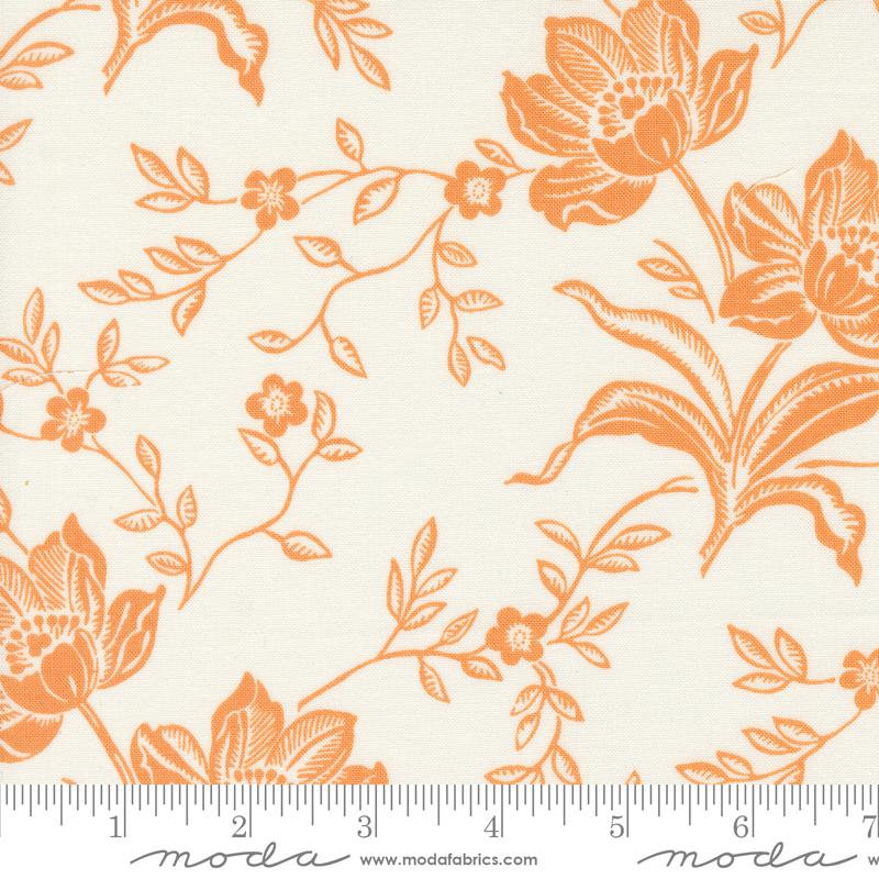 Denim & Daisies Woodcut Bloom Large Floral Ivory Butterscotch Natural Cream Orange Fig Tree Co. Moda Cotton Fabric