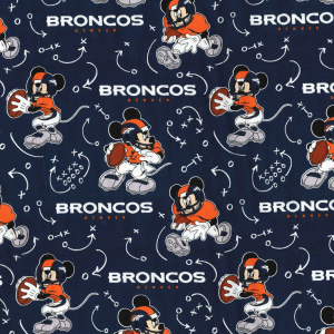 Denver Broncos NFL Football Disney Mickey Mouse Mash-up Navy Blue Fabric Traditions Cotton Fabric
