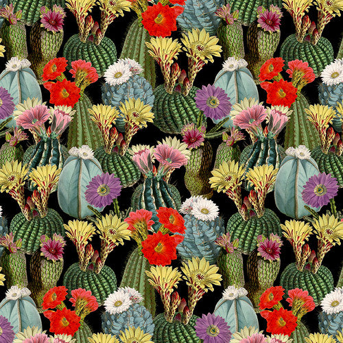 Desert Bloom Blooming Cacti Green Allison Staffin Blank Quilting Cotton Fabric