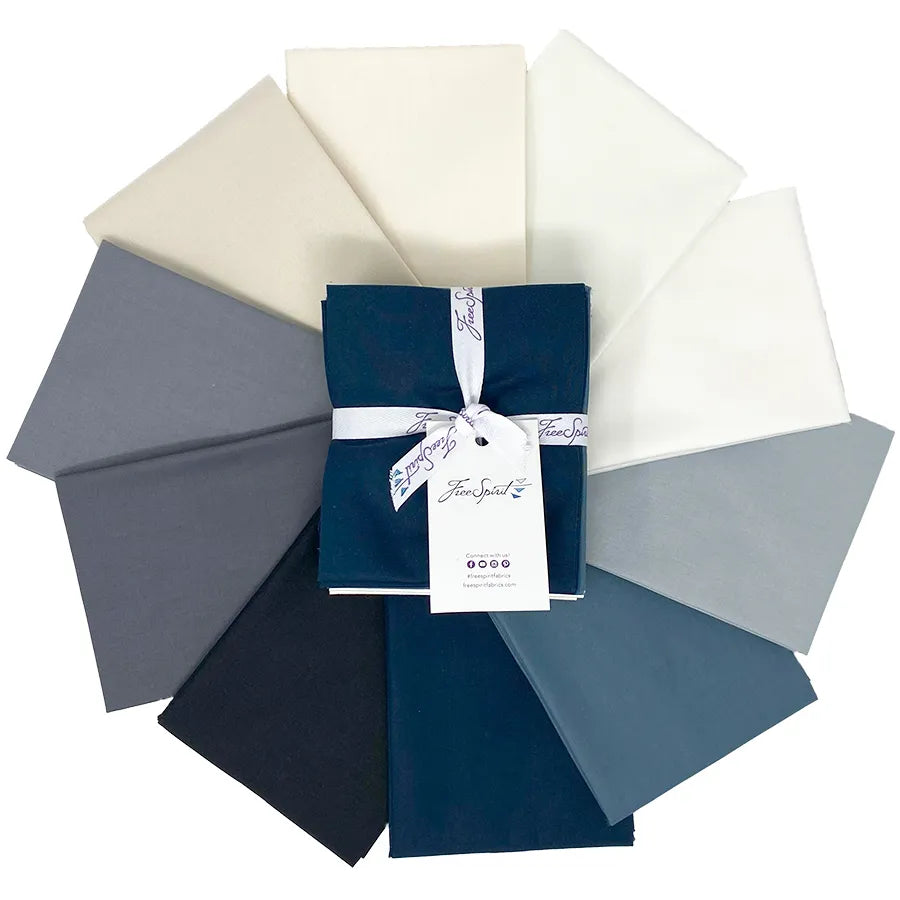 Designer Essentials Solids Cloudy Fat Quarter Bundle 18"x21" 10pcs Free Spirit Cotton Fabric FS-FB4FQDE.CLOUDY