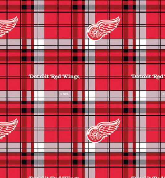 Detroit Red Wings NHL Hockey Plaid Design FLEECE fabric