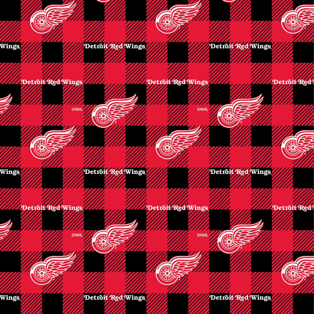 Detroit Red Wings NHL Hockey Buffalo Plaid Sykel Enterprises Polyester FLEECE Fabric NHL-1190-WIN