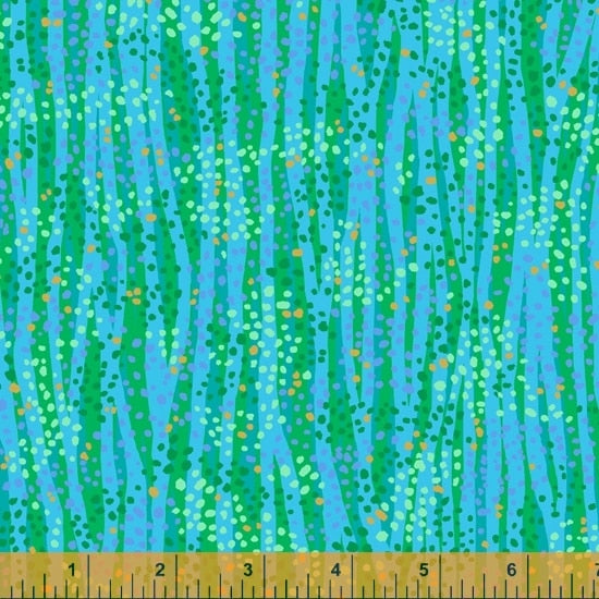 Dewdrop Earth Green Blue Gold Metallic Whistler Studios Windham Cotton Fabric