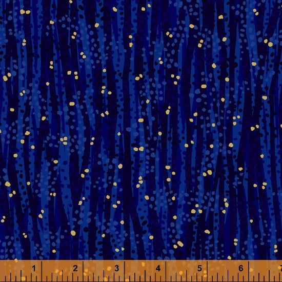 Dewdrop Midnight Sky Blue Gold Metallic Whistler Studios Windham Cotton Fabric