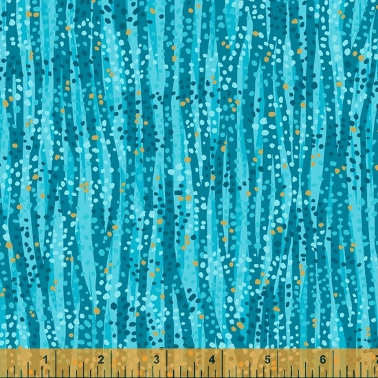 Dewdrop Ocean Blue Gold Metallic Whistler Studios Windham Cotton Fabric