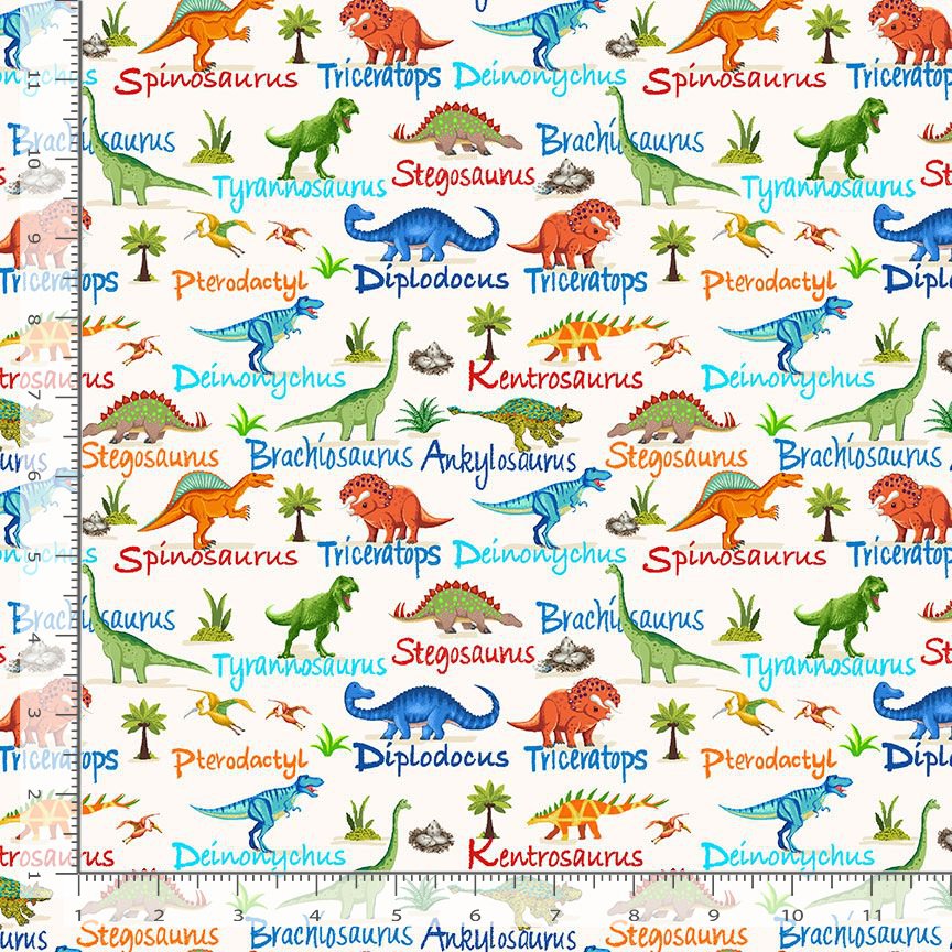 Dinosaur Dig Mini Dinosaurs Names Cream Timeless Treasures Cotton Fabric TT-DINO-CD3847-CREAM | US Fabric Shop