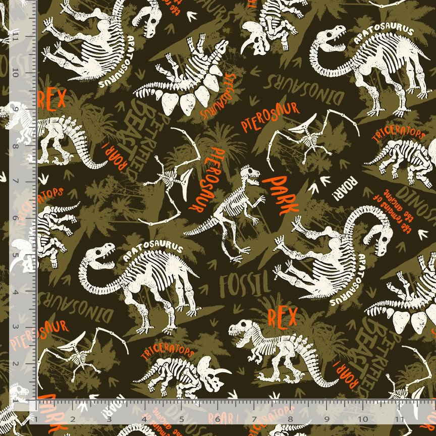 Dinosaur Dig Skeletons Camo Timeless Treasures Cotton Fabric TT-DINO-CD3509-CAMO