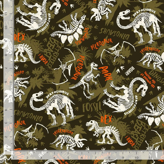 Dinosaur Dig Skeletons Camo Timeless Treasures Cotton Fabric TT-DINO-CD3509-CAMO