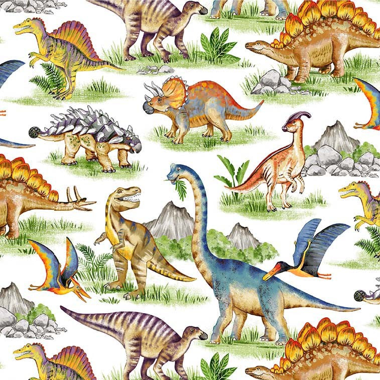 Dinosaurs, Dinosaurs Dino World T Rex Triceratops Multi Michael Miller Cotton Fabric