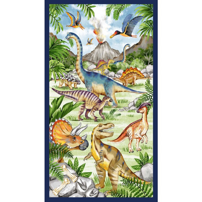 Dinosaurs, Dinosaurs Dinosaur T Rex Panel 24" Multi Michael Miller Cotton Fabric