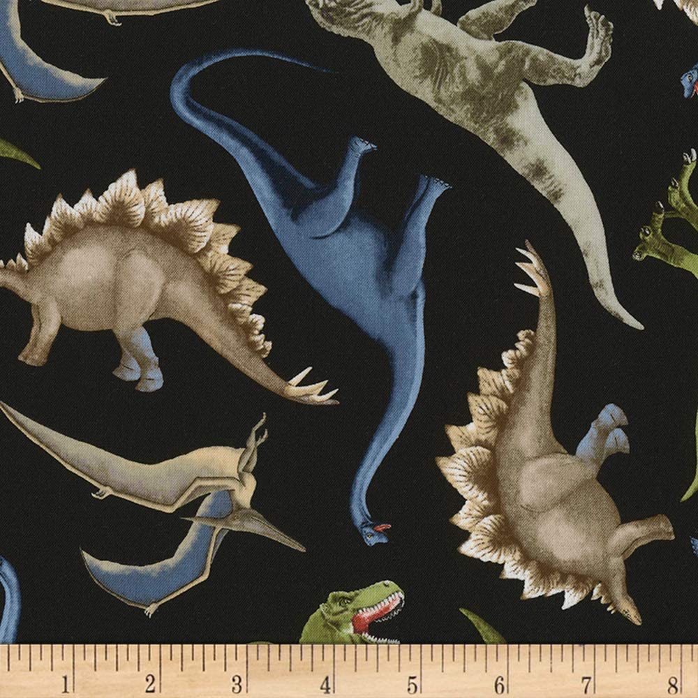 Dinosaurs tossed black Timeless Treasures Cotton Fabric