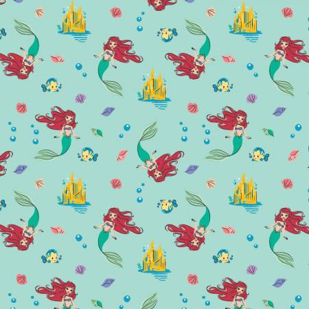 Disney Heart of a Princess Ariel Green Camelot Cotton Fabric