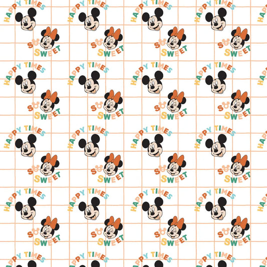 Disney Mickey & Minnie Happy Times Squares White Camelot Cotton Fabric