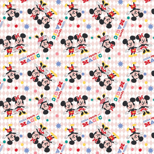 Disney Mickey Mouse Little Spark of Magic Tossed Mickey Minnie Pink Camelot Fabrics Cotton Fabric