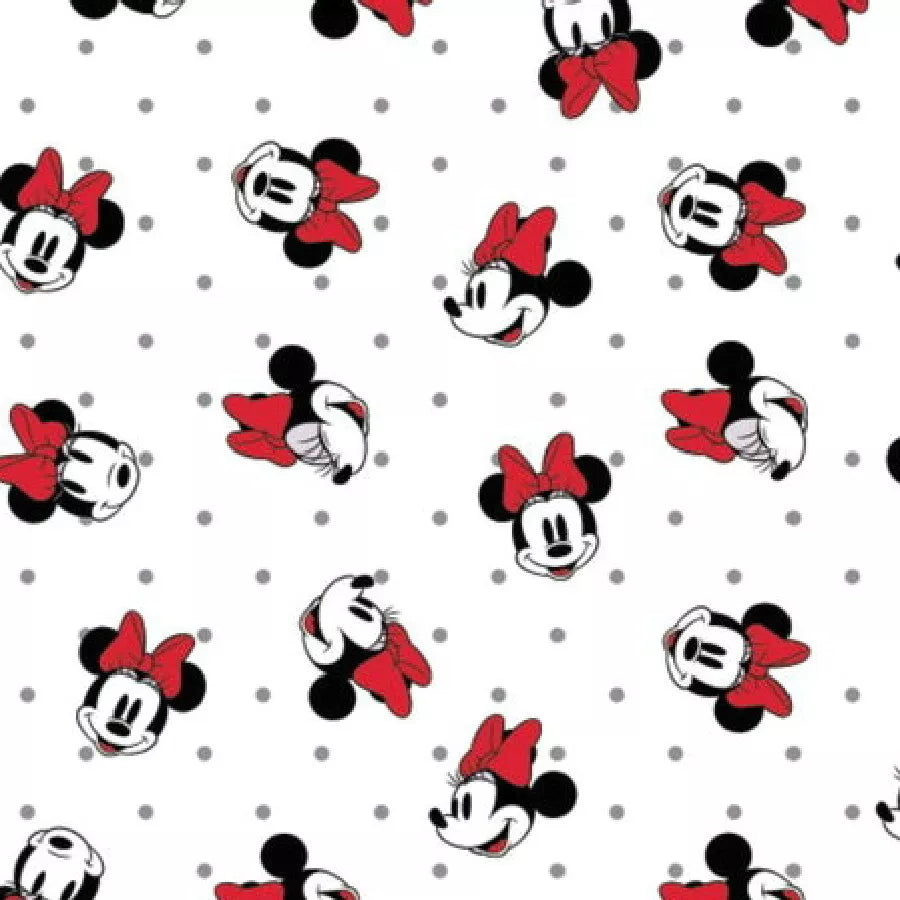 Disney Minnie Mouse Dreaming Tossed Heads Dots White Camelot Fabrics Cotton Fabric