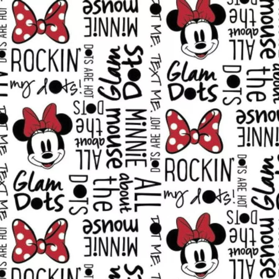 Disney Minnie Mouse Dreaming Dots Words Heads White Camelot Fabrics Cotton Fabric