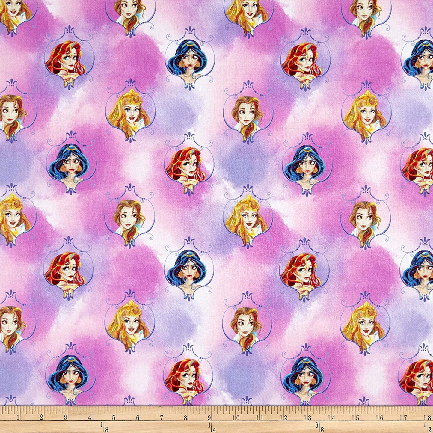 Disney Princess Jasmine Belle and Ariel Pink Purple Springs Creative Cotton Fabric