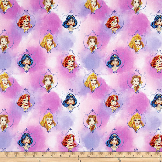 Disney Princess Jasmine Belle and Ariel Pink Purple Springs Creative Cotton Fabric