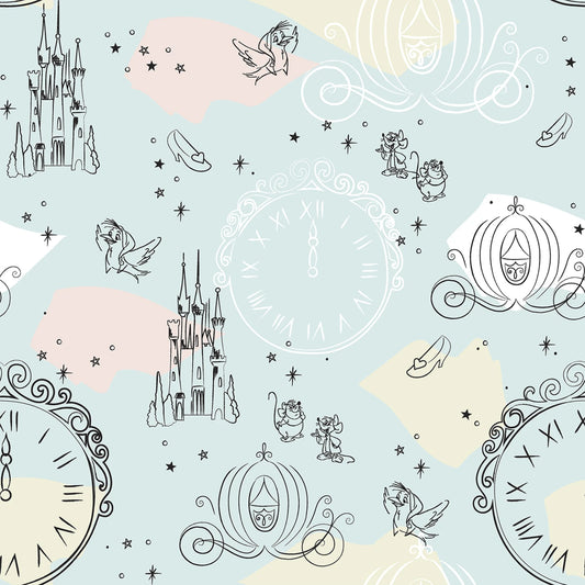Disney Cinderella Outline Light Blue Springs Creative Cotton Fabric SC-80612