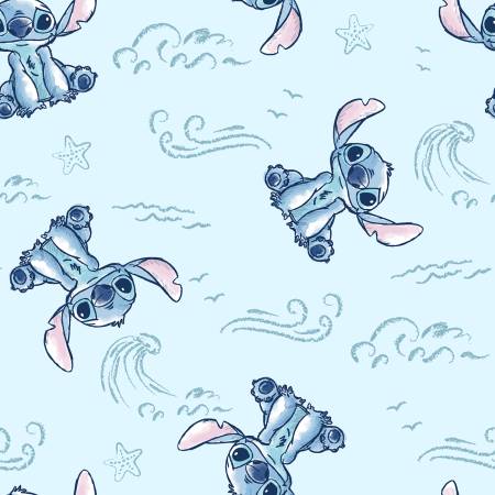Disney Lilo and Stitch Sketch Light Blue Springs Creative Cotton Fabric SC-79741