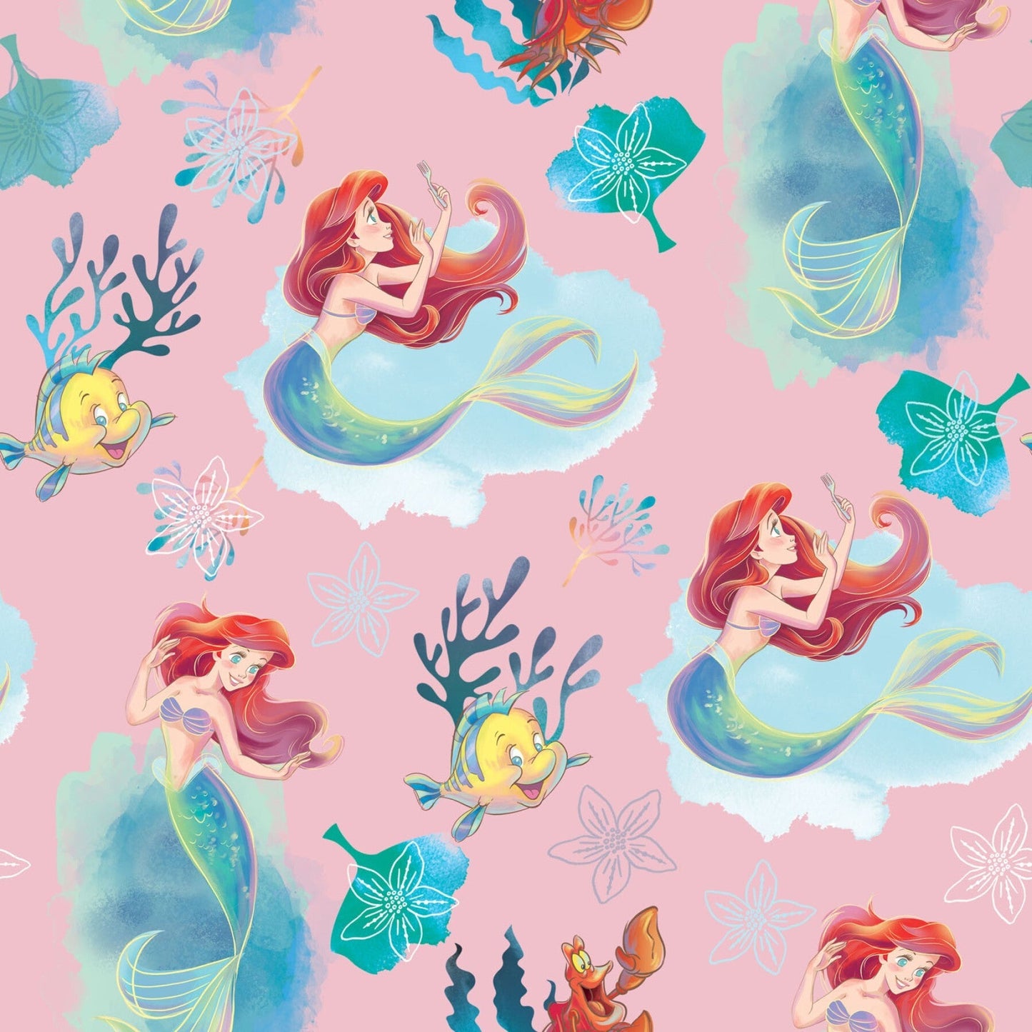 Disney Little Mermaid Ariel Pink Springs Creative Cotton Fabric SC-80606