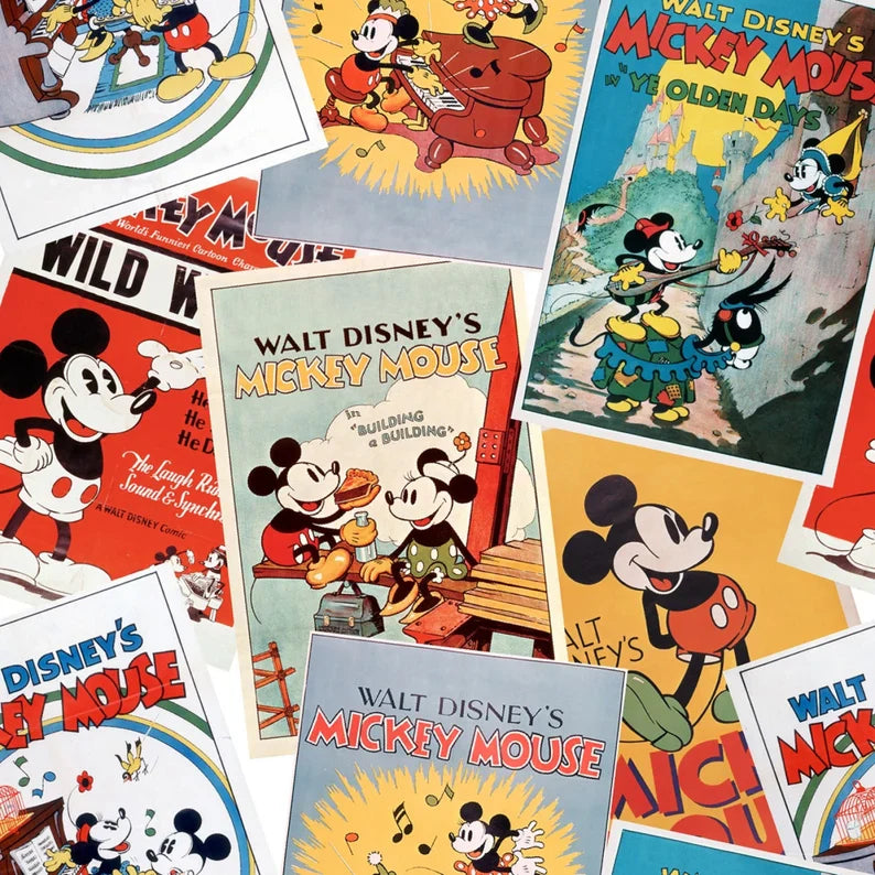 Disney Mickey & Minnie Classic Posters Multi Springs Creative Cotton Fabric