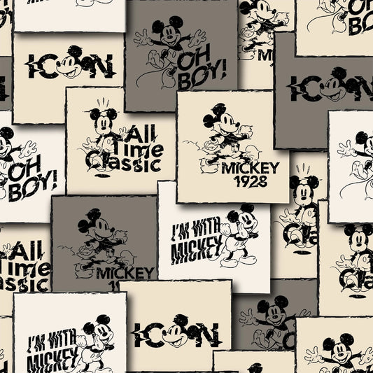 Disney Mickey Mouse Squares Vintage Beige Springs Creative Cotton Fabric SC-80474