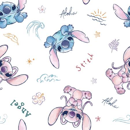 Disney Stitch and Angel Sketch White Springs Creative Cotton Fabric SC-79738