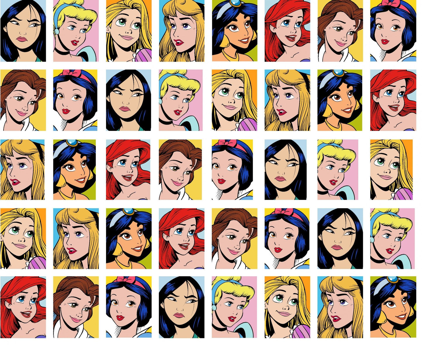 Disney Ultimate Princess Grid Faces Springs Creative Cotton Fabric