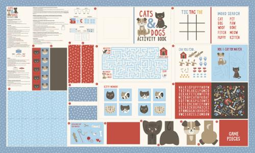 Dog Daze Cat and Dog Activity Book Panel 36"X60" Stacy Iest Hsu Moda Cotton Fabric