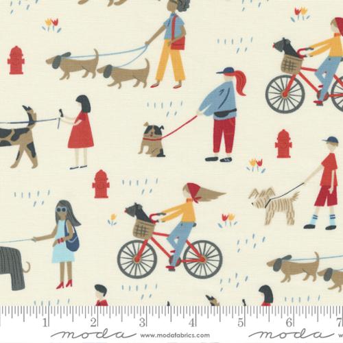 Dog Daze Daily Walk Novelty Dog People Cream Stacy Iest Hsu Moda Cotton Fabric