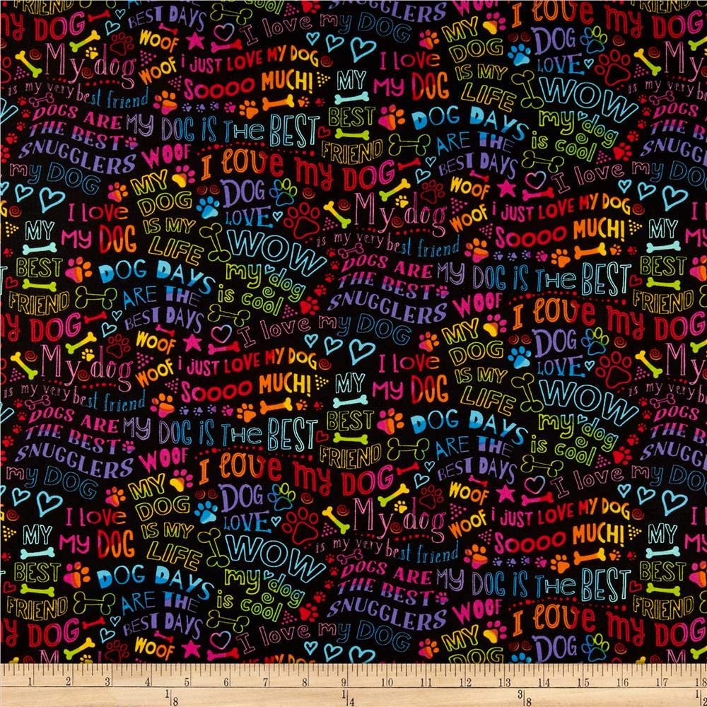 Dog Best Friends Rainbow Writing Bright Multi Timesless Treasures Cotton Quiliting Fabric