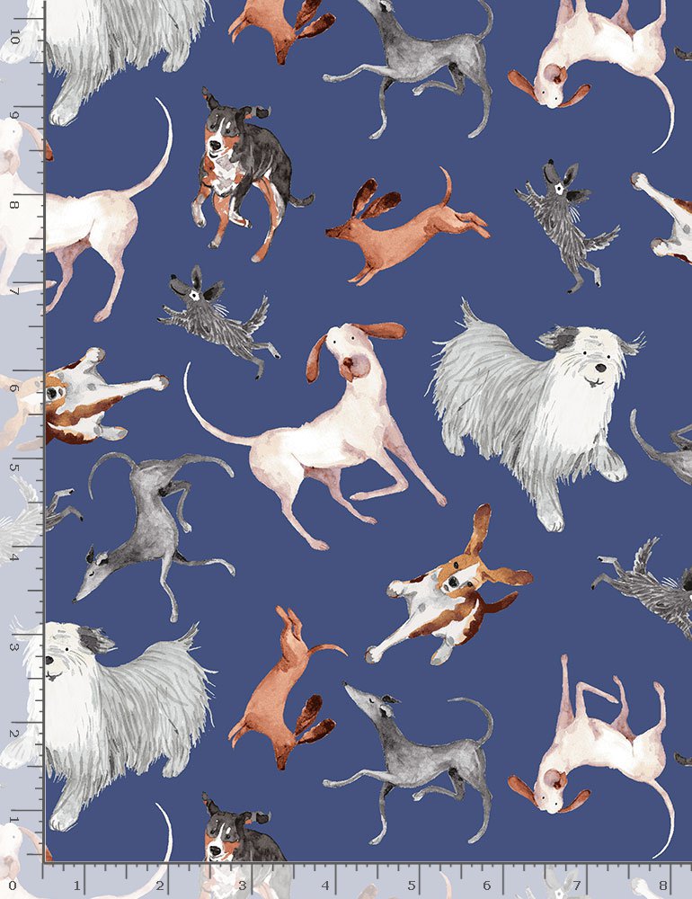 Dogs Tossed Navy Unleashed Timeless Treasures Cotton Fabric