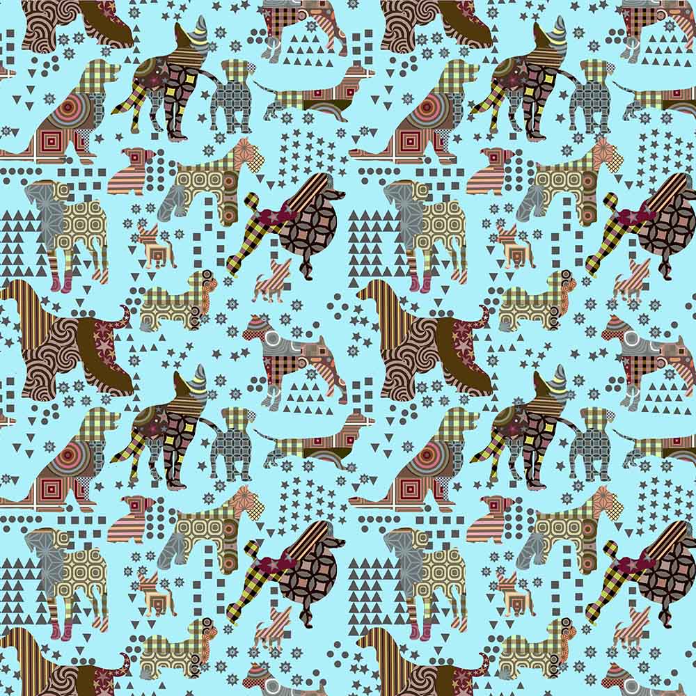 Life is Better with a Dog Dogs tossed Aqua Sykel Cotton Fabric