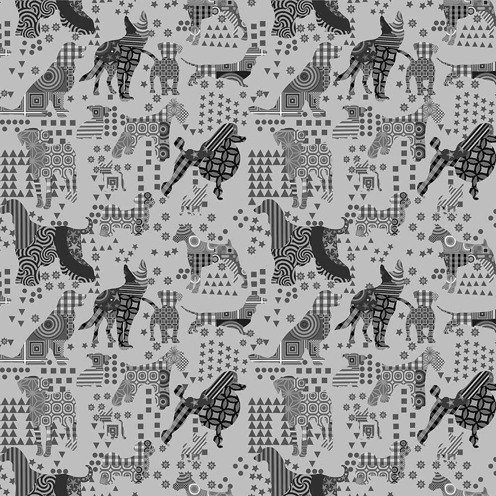 Life is Better with a Dog Dogs tossed Gray Monotone Life is Better a Dog Sykel Cotton Fabric